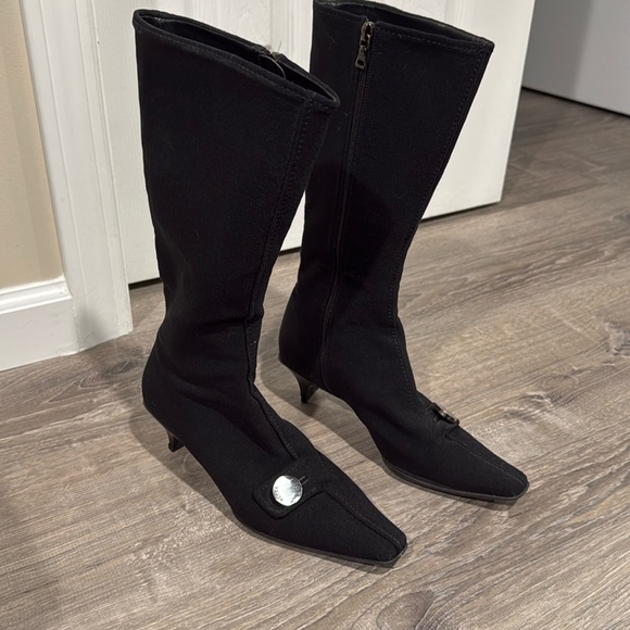 Prada black boots, nylon kitten heel - Picture 1 of 8